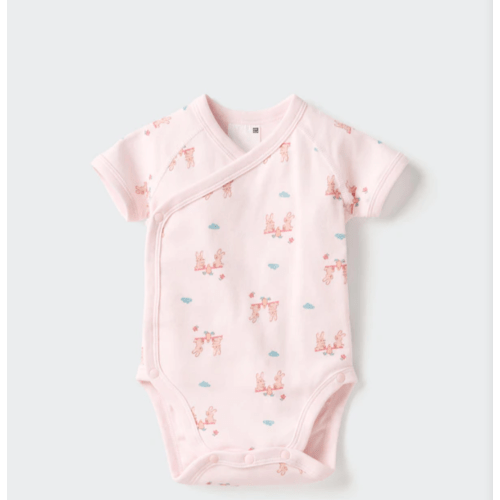 Baby Baby Short Sleeve Bodysuit | Printed | Open Front | UNIQLO US-- 10 PINK