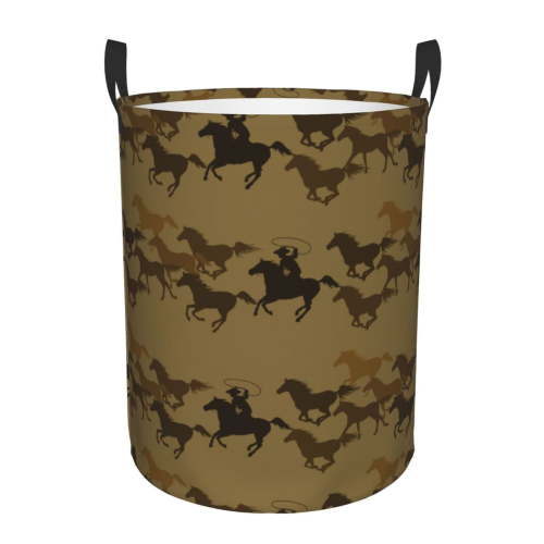 Minimalist Cool Cowboy Horse Laundry Basket, Laundry Hamper Waterproof Laundry Bag Clothes Hamper Laundry Bin with Handles for Bedroom, Living Room, Kids Room-#