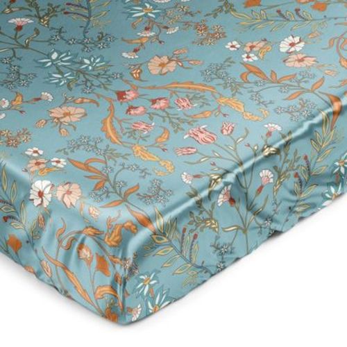 Sweet Jojo Designs Girl Satin Fitted Crib Sheet Boho Floral Wildflower Blue Orange and Pink
