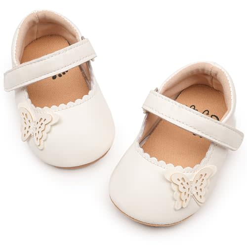 HONGTEYA Infant Baby Girls Mary Jane Flats Non Slip for Toddler First Walkers Soft Sole PU Leather Crib Shoes Sneaker Wedding Party Christmas Princess Dress Shoes Baby Moccasins Girls