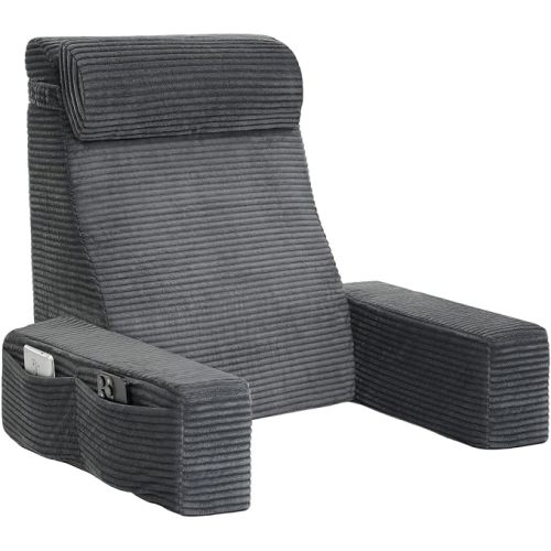 Reading Pillow for Bed Adult - 22" Back Support Pillow for Sitting Up Rest, Husband Bed Chair and Backrest Pillow with Arms, Lounge Sit Up Pillows for Dorm, Corner, Couch, Study, Watching TV