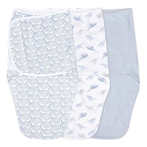 aden + anais Easy Swaddle Wrap, Newborn Wearable Swaddle Blanket, Adjustable Fasteners, 100% Cotton, 3 Pack, 0-3 Months, at Sea