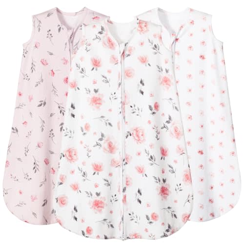 david's kids 3 Pack 100% Organic Cotton Baby Sleep Sack 6-12 Months, Ultra Soft Baby Wearable Blankets with 2-Way Zipper, Comfy Sleeping Bags for Infant Newborn Boys Girls Neutral, Medium Size, Floral