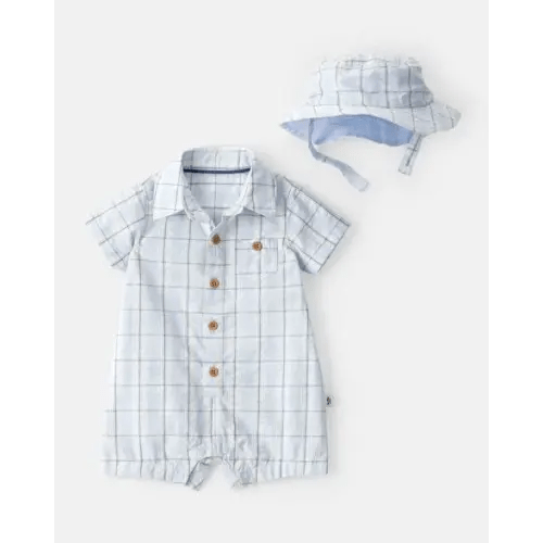 Baby Boy 2-Piece Plaid Romper & Hat Set - Blue | Carter's