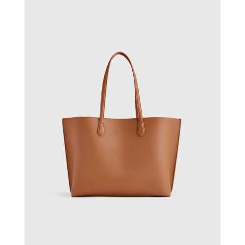 Italian Leather Triple Compartment Shopper Tote in Cognac
