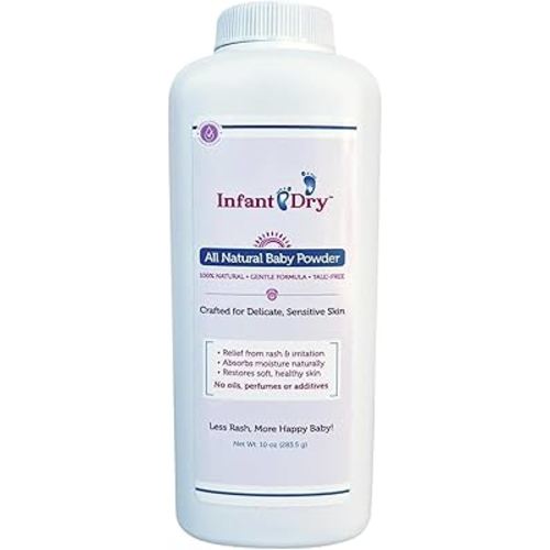 Infant Dry All Natural Baby Powder 10 Oz - Gentle Formula Talc Free, All Natural and Unscented Dusting Powder for Sensitive Baby Skin