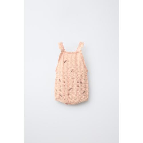 EMBROIDERED FLORAL POINTELLE KNIT ROMPER - Peach | ZARA United States