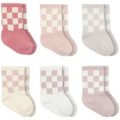 bistyle Baby Grip Ankle Socks 6 Pairs Checkerboard Pattern | Newborn Infant Toddlers Sock Organic Cotton