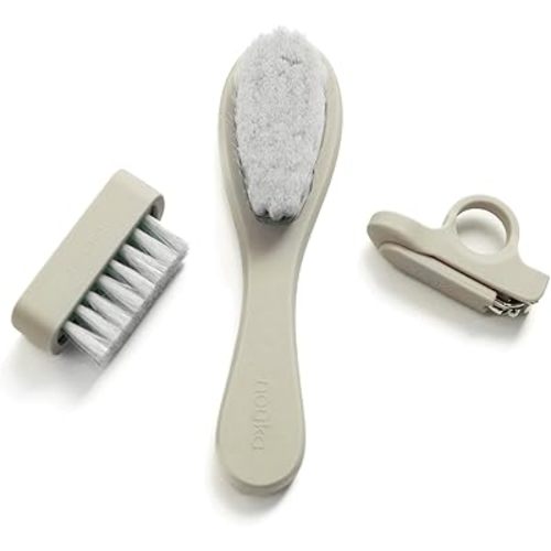 nouka Baby Care Kit Set | Ultra-soft natural Bristle Hair Brush, Nail Clippers & Nail Brush | Wood with nouka Baby Grooming Kit Set | Ultra-soft natural Bristle Hair Brush, Nail Clippers & Nail Brush | Wood with Silicone Sleeve | Shifting Sand