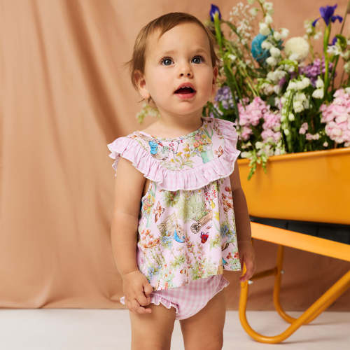 Peter Rabbit™ Garden Flowy Ruffled Top Bummie Set