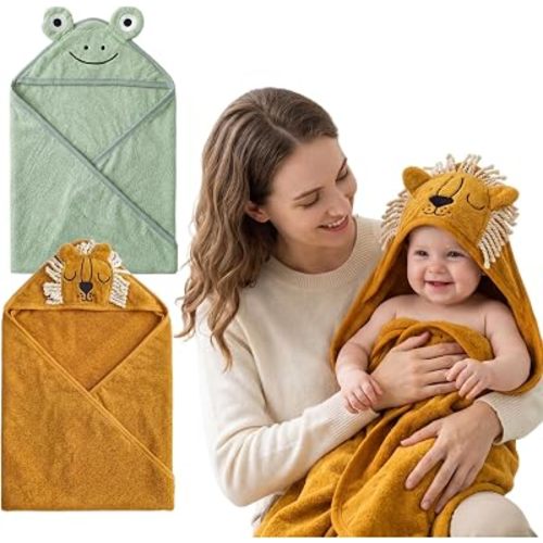 2 Pack Hooded Baby Towels, 100% Cotton, 35"x35" Hooded Towels