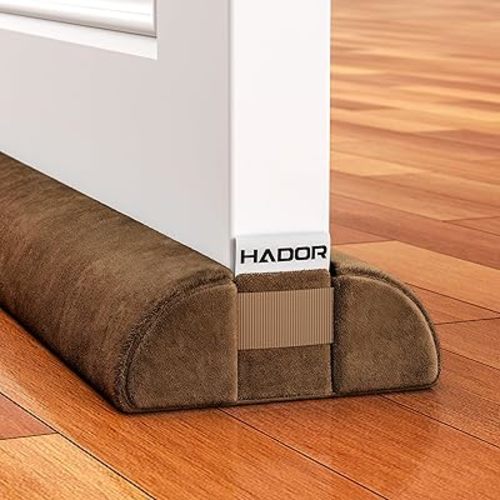 Door Draft Stopper for Bottom of Door, 36 Inch Under Draft Air Noise Light Blocker 30"- 36" Double Side Triangle Soundproof Sweep Filler Seal Gap up to 1.7" for Patio Sliding Door Guard, Brown