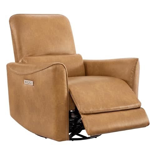 CHITA Power Swivel Glider Recliner Chair, Large-Wide, Cognac Brown | FSC Certified Upholstery Rocking Chair, Lumbar Support, Faux Leather Reclining Chair for Living Room / Nursery