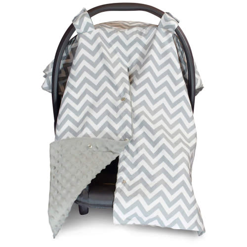 Baby Car Seat Cover, Infant Carseat Canopy, 2 in 1 Car Seat Canopy Mom Nursing Breastfeeding Covers with Peekaboo Opening, Grey Stripes