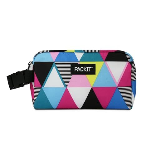 PackIt Freezable Snack Box, Triangle Stripes, Built with ECOFREEZE Technology, Collapsible, Reusable, Zip Closure with Buckle Handle, Great for All Ages and Fresh Snacks on the go
