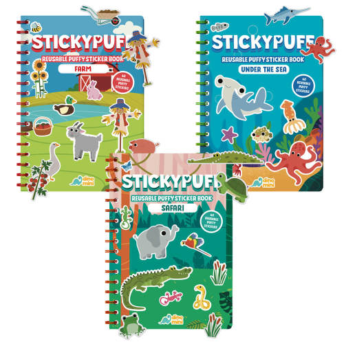 Stickypuff Value Pack - 3 Reusable Puffy Sticker Books - Animals – Dinomini