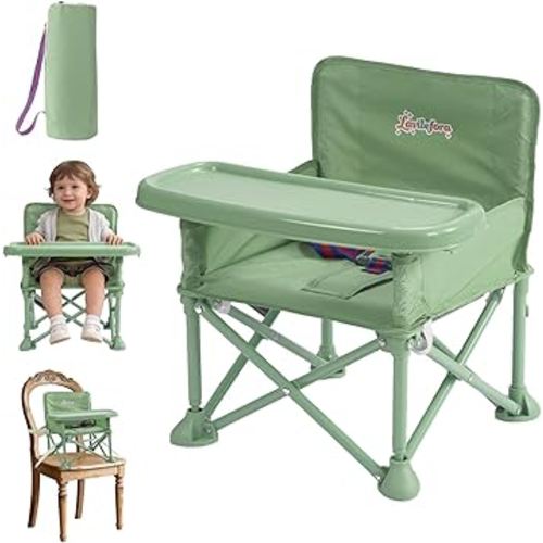 Portable Baby Chair,Portable 3-in-1 Baby Booster Seat with Tray,Folding Toddler High Chair for Travel,Camping, Home & Dining, Easy to Clean & Store, Safe with Child Safety Belt Carry Bag(Green)