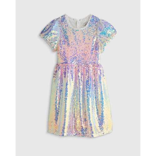 Sequin Flutter Sleeve Dress - Kid Girl in Rainbow Sequins