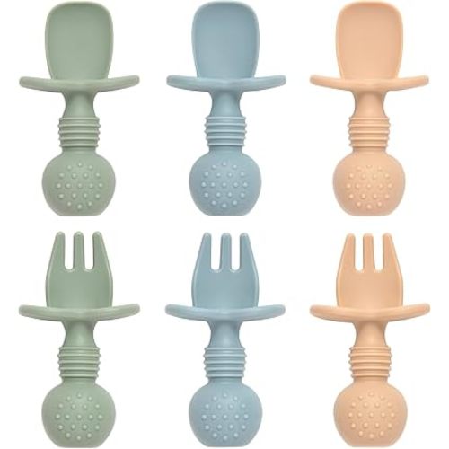 6 Pack Silicone Baby Spoons and Forks Feeding Set, BPA Free