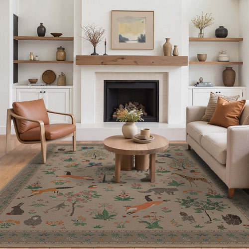 Animal & Floral Machine Washable Area Rugs with Non-Slip Backing