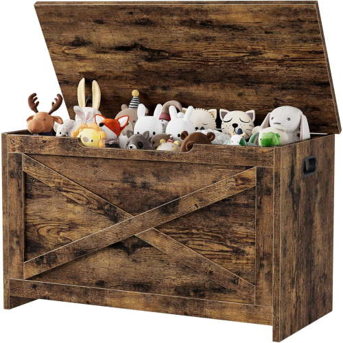 Garvee Wooden Storage Chest, 30"x15.78"x17.7", Safety Hinge Toy Box, Large Storage Bench for Entryway, Bedroom & Living Room, Rustic Brown