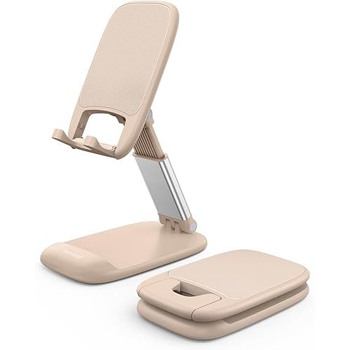 Lamicall Khaki Phone Stand for Desk - Cell Phone Holder Khaki Desk Accessories Desktop Office Must Have Compatible with iPhone, 4-8'' Smartphone