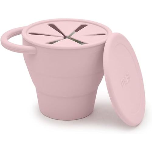 melii 100% Silicone Collapsible Snack Container With Finger Trap, Perfect for on the Go, Easy to Open Lid, Dishwasher, Microwave, Freezer Safe, BPA Free - Pink
