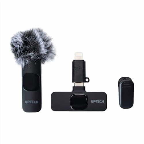 Up-Tech Wireless Lavalier Microphone with USB-C and Lightning Adapters, Clip-On Mic