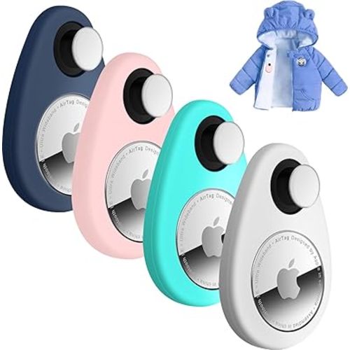 Airtag Holder for Kids Baby Toddler Hidden 2 Pack GPS Tracker Case, Anti-Removal Airtag Case with Safety Pins, Suitable for Children,Pets, Backpack, Luggage (Pink+Blue+White+Turquoise)
