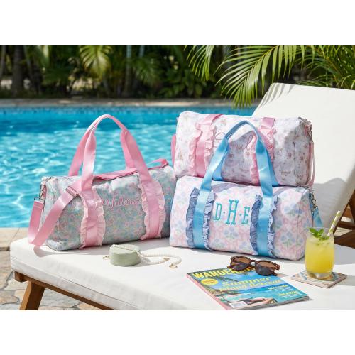 Personalized Name Ruffled Gym Bag, Embroidered Gym Bag, Overnight Weekender Bag, Floral Duffel Bag