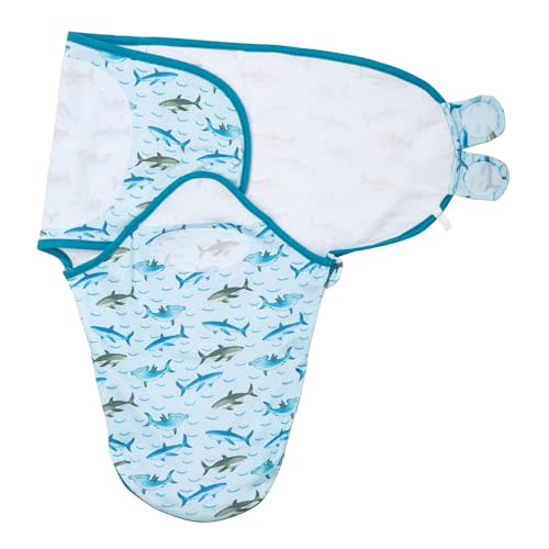 LollyBanks Baby Swaddles, 100% Cotton Baby Boy Sleep Swaddle, 0-3 Months Swaddle Sack for Boys with Easy Change Zipper, Ocean Themed Newborn Swaddles Nursery Swaddling Blankets (Shark Print)