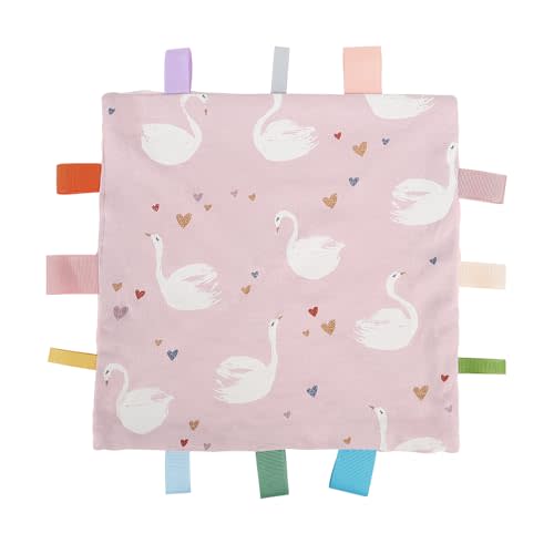 Swan Baby Tags Security Blanket, Sensory Soothing Tags Blanket for 3-12 Months Boys and Girls