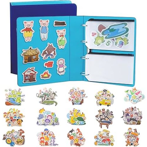 CHEFAN 16 Pack Felt Board Stories Set,Flannel Board Stories with a Felt Storage Binder for Preschool Activities,Included 5 Little Ducks,Wheels On Bus,Three Little Pigs and Little Red Riding Hood