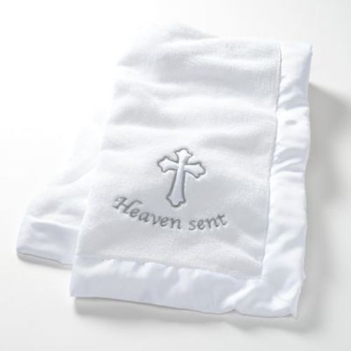 Lambs & Ivy Heaven Sent Baptism/Christening Soft White Fleece Baby Blanket