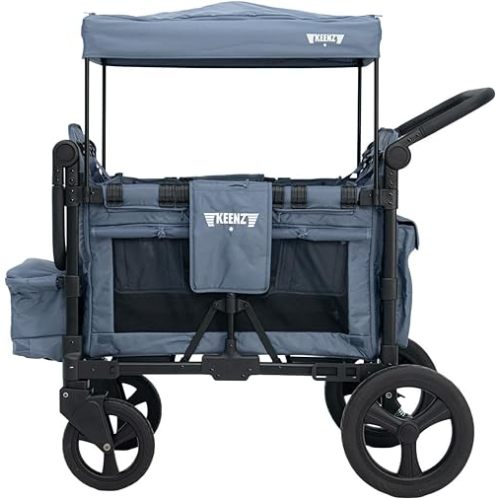Keenz MOOV 2-Passenger All-Terrain Stroller Wagon with Reclining Seats, Cooler Bin, Push/Pull Handle, and Rubber Wheels – Foldable Wagon for Kids and Toddlers,Blue