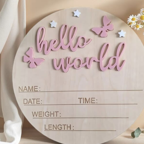 1pc Newborn Photography Props "HELLO WORLD" Baby Birth Announcement Sign, Wooden Baby Name Announcement Plaque, Baby Memorial Items, Baby Shower Easter Gifts, Girls/Boys | SHEIN USA