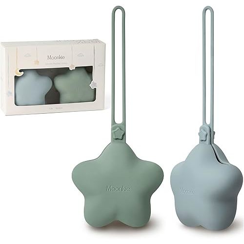 Moonkie Silicone Pacifier Holder Case, Cute Portable Pacifier Storage Case, 2 Pack