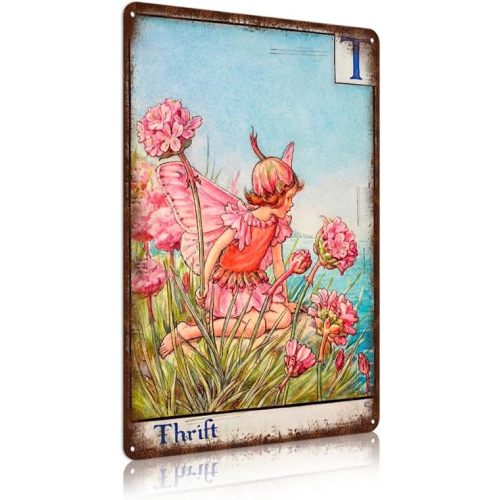 Flower Fairy Wall Decor Vintage Metal Tin Signs Fairy Garden Accessories - Thrift