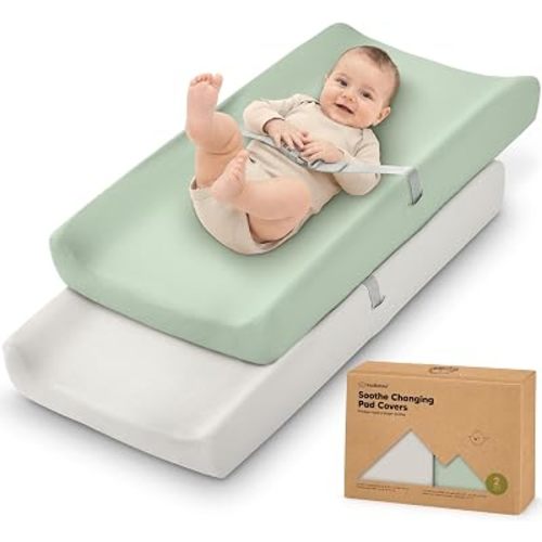 2-Pack Organic Changing Pad Covers for Girl, Boy, 100% Cotton (Sage)