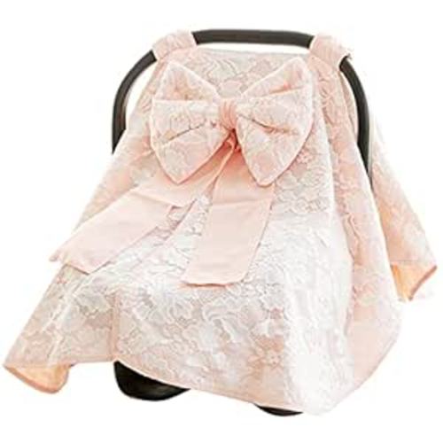 Baby Carseat Canopy Cover with Bow Stroller for Girls for Newborn, Pink