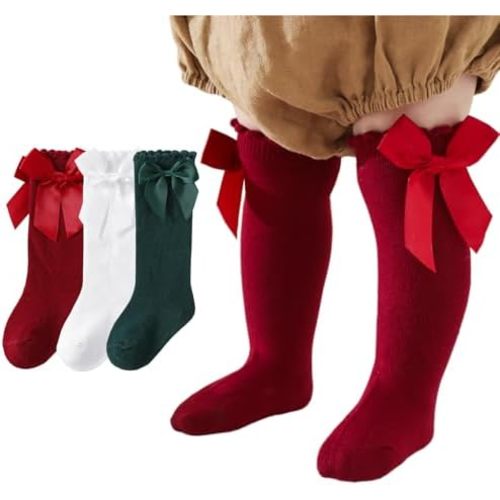 Baby Knee High Socks Newborn Ruffle Bow Socks Infant Long Sock Toddler Girls Uniform Stockings