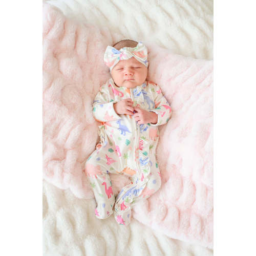 Ruffle Zipper Bamboo Footie in Little Fossil Pink | Caden Lane