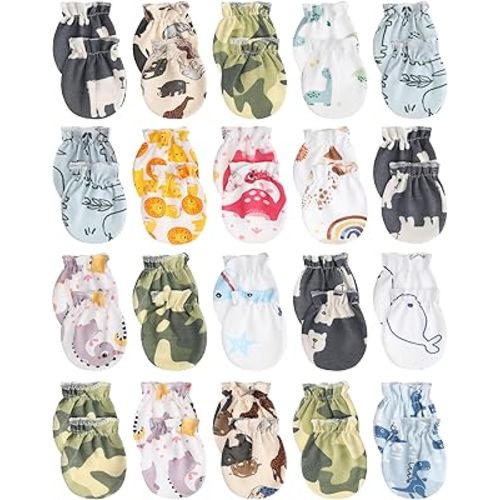 Syhood 20 Pairs Newborn Baby No Scratch Mittens Boy Girl Infant Toddler Unisex Elastic Cotton Wrist Gloves Set for 0-6 Months