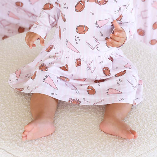 Long Sleeve Twirl Bodysuit | Tiny Touchdowns Pink
