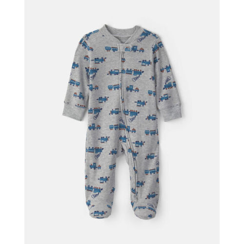 Baby Boy Train Cotton 2-Way Zip Thermal Sleep & Play Pajamas - Grey | Carter's