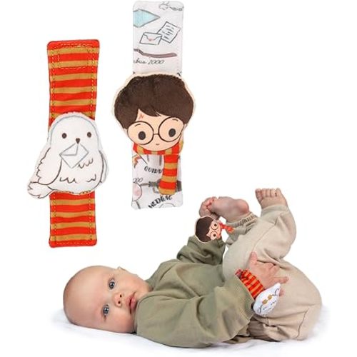 Kids Preferred Harry Potter Hedwig Baby Infant Wrist Rattles with Hedwig Plush Rattle - Soft Baby Wrist Rattles Encourage Leaning Development Newborn to 12 Months Boys and Girls