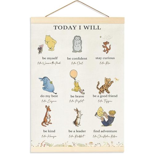 The Pooh Canvas Wall Art Painting, Wooden Hanging Rod Canvas Religious Gifts, Winnie Biblical Affirmations Wall Art, Today I Will Nursery Decoration For Boy or Girl