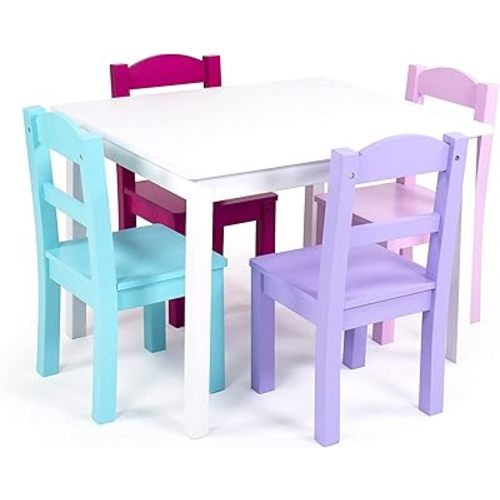 Humble Crew Kids Wooden Table and 4 Chairs Set, White/Pink/Purple/Aqua - Kids Table and Chair Set for Toddlers and Children for Arts, Crafts, and Snack Time - Sturdy, Durable Toddler Activity Table