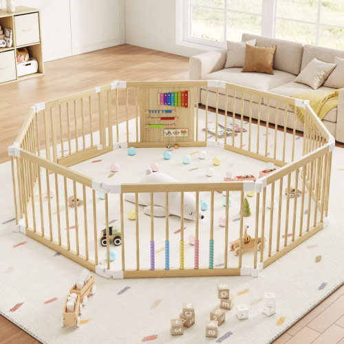 Wayfair 8-panel Solid Pine Wood Baby Playpen - Foldable Safety Gate For Toddlers, Portable Play Yard & Nursery Room Divider, Natural Finish & Reviews | Wayfair