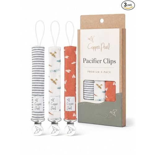 Copper Pearl Pacifier Clip 3-Pack: Premium Knit Binky Clips for Baby Girls and Boys - Stylish Stainless Steel Pacifier Holder Clip - Baby Pacifier Clips for No More Floor Drops - Ace